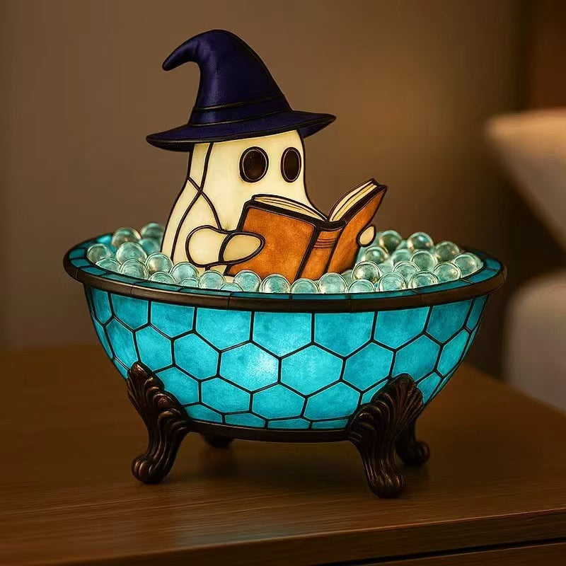 Cute Ghost Reading Book Lamp Ornament