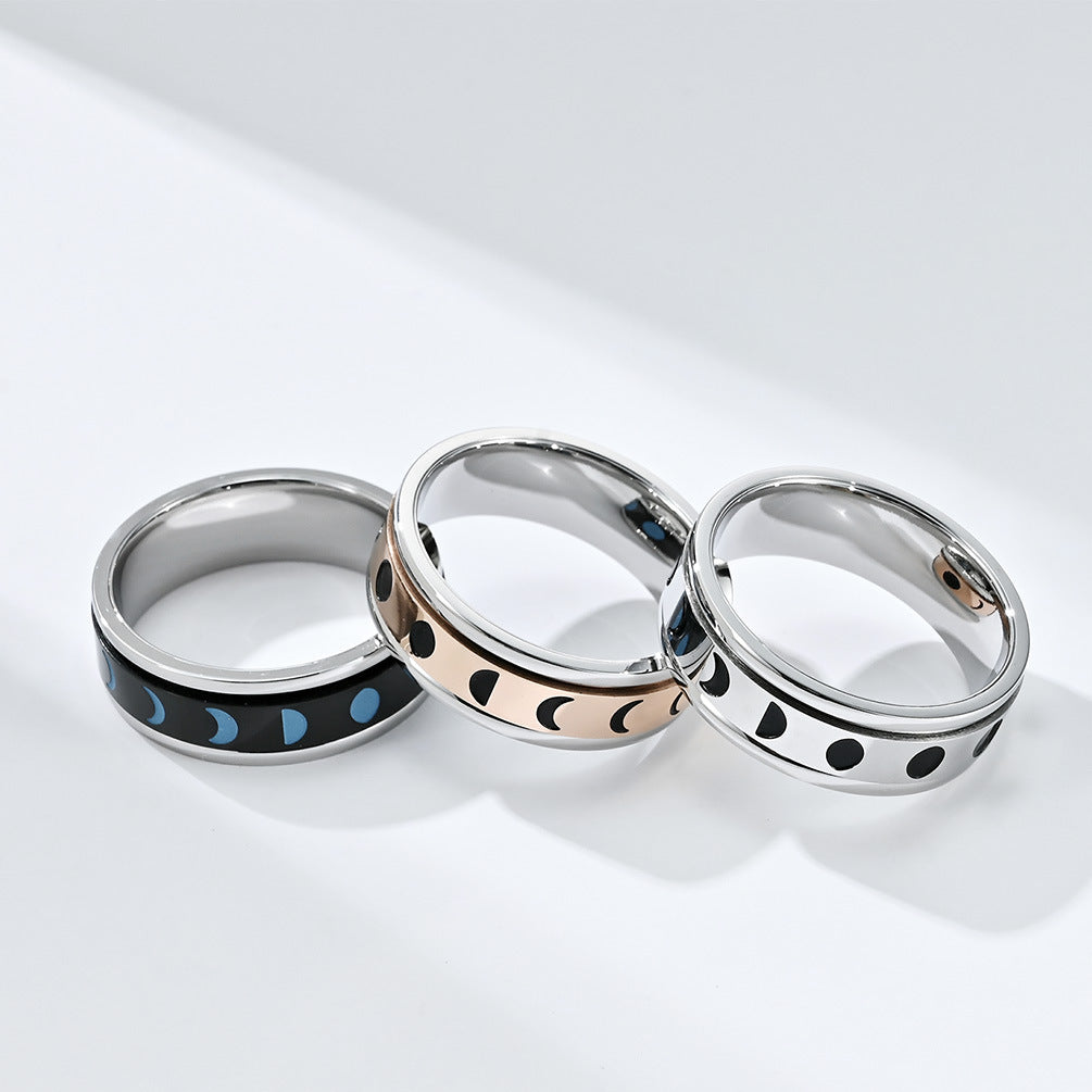 Rotatable Solar Eclipse Titanium Steel Ring