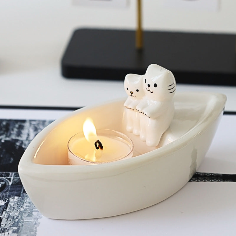 Boat Couple Cat Candlestick