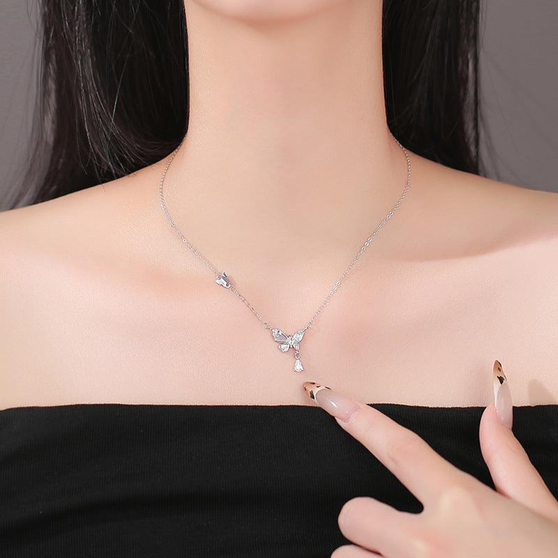 Silver Butterfly Collarbone Chain Necklace