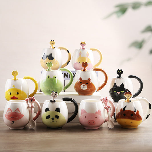 Cute Cartoon Animal Ceramic Mug with Spoon