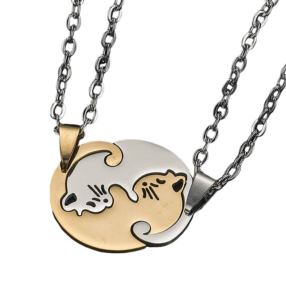 Yin Yang Cat Perfect Matching Couple Necklace Set