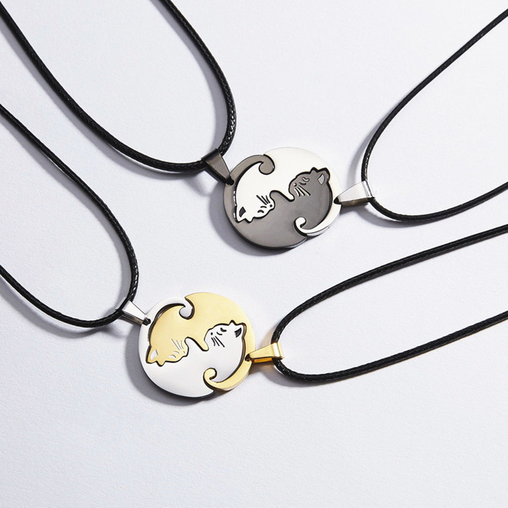 Yin Yang Cat Perfect Matching Couple Necklace Set