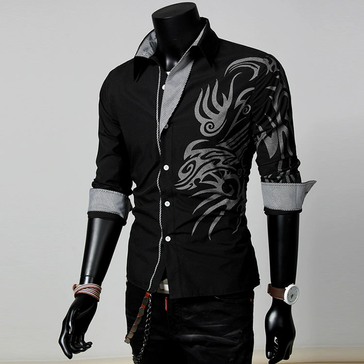 Dragon Pattern Slim-fitting Men's Shirt