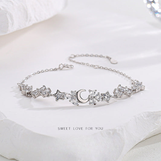 Silver Shining Star and Moon Bracelet