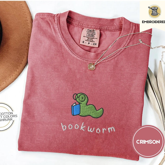 Cute Bookworm Embroidered Tee
