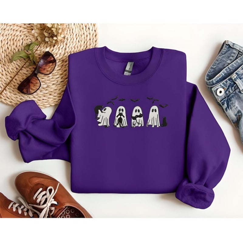 Halloween Ghost Black Cat Embroidered Sweatshirt