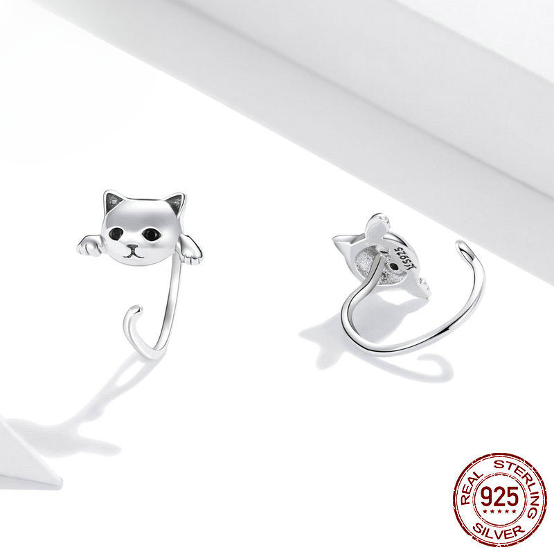 Cute Cat Sterling Silver Stud Earrings
