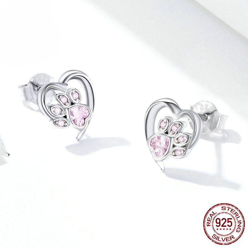 Pet Paw Silver Stud Earrings