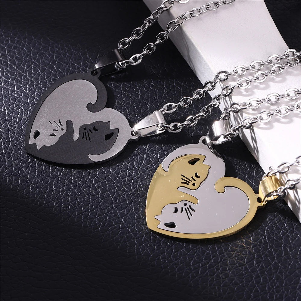 Yin Yang Cat Perfect Matching Couple Necklace Set