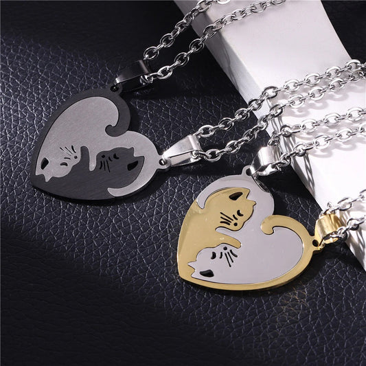 Yin Yang Cat Perfect Matching Couple Necklace Set