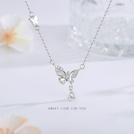 Silver Butterfly Collarbone Chain Necklace