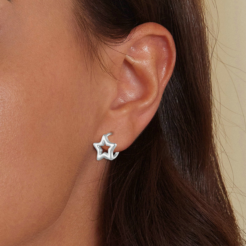 Silver Hollow Star Ear Buckle Earrings