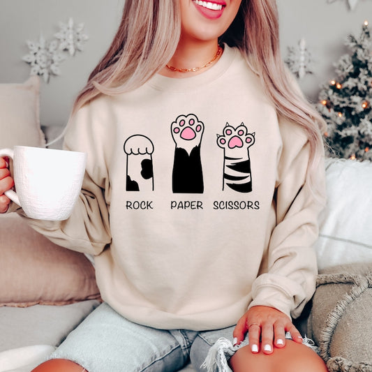 Rock Paper Scissors Cat Printed Sweatshirt
