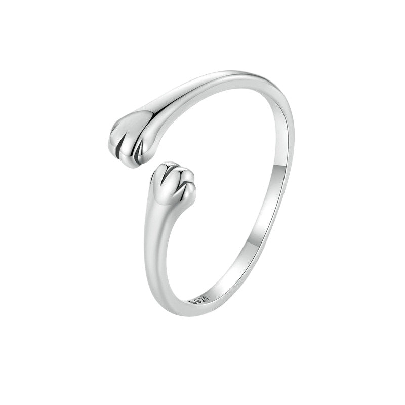 Cute Cat Claw Silver Open Ring