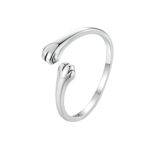 Cute Cat Claw Silver Open Ring