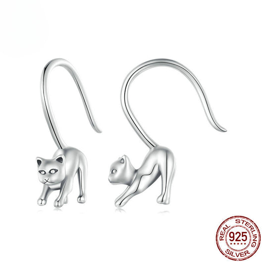 Cute Kitten Silver Open Stud Earrings