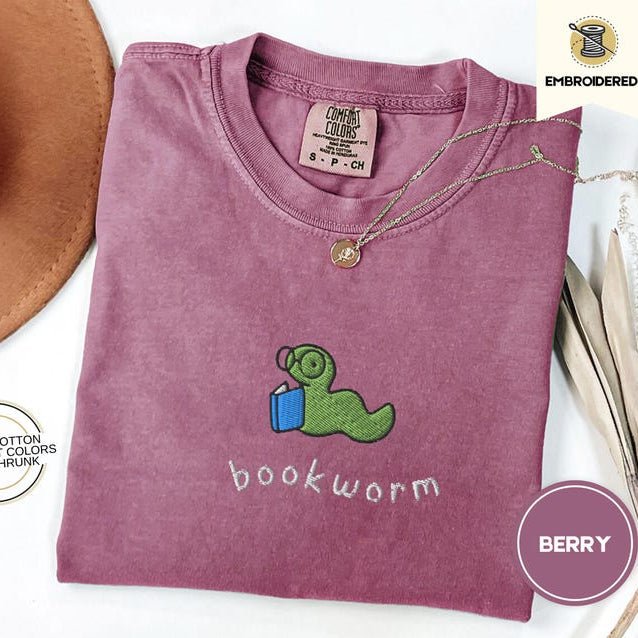 Cute Bookworm Embroidered Tee
