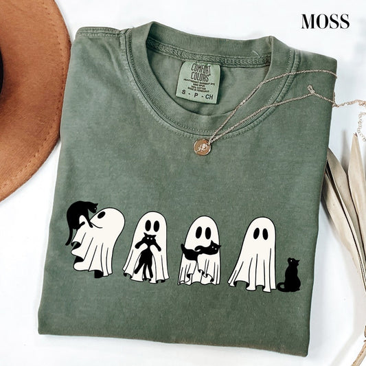 Halloween Black Cat & Ghost T-shirt