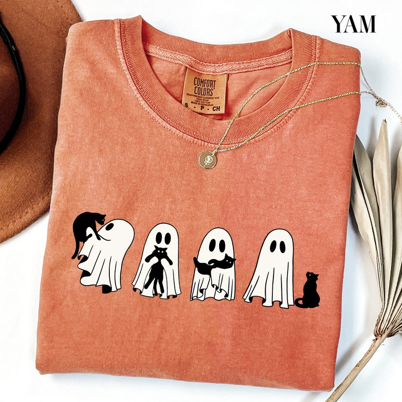 Halloween Black Cat & Ghost T-shirt